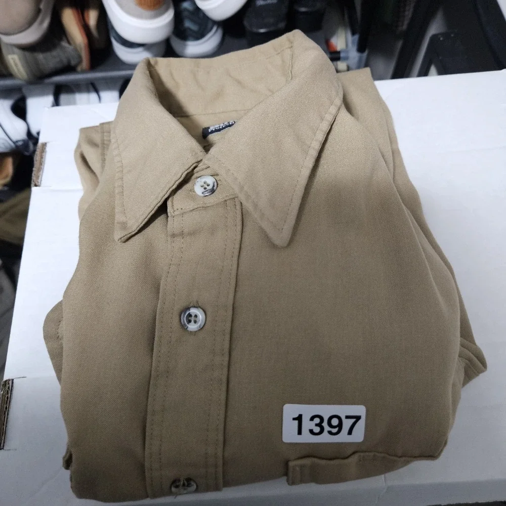 Bulwark‎ FR Shirt Mens Beige 46-Long Flame Resistant Long Sleeve Button Up
